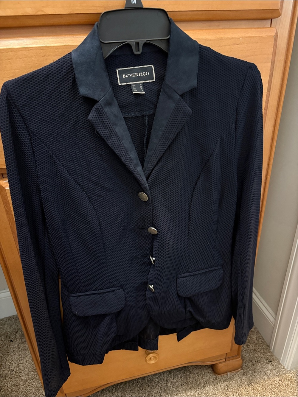 B/Vertigo Women's Navy Textured Single-Breasted Blazer Equestrian Show Coat
